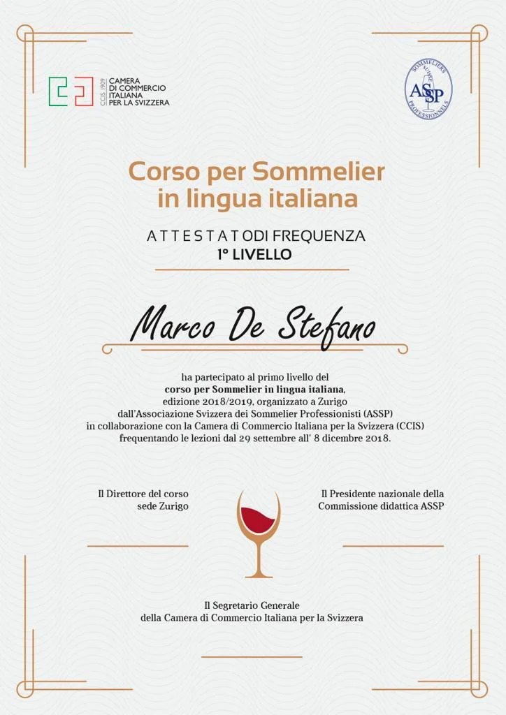 diploma corso di sommelier in lingua italiana